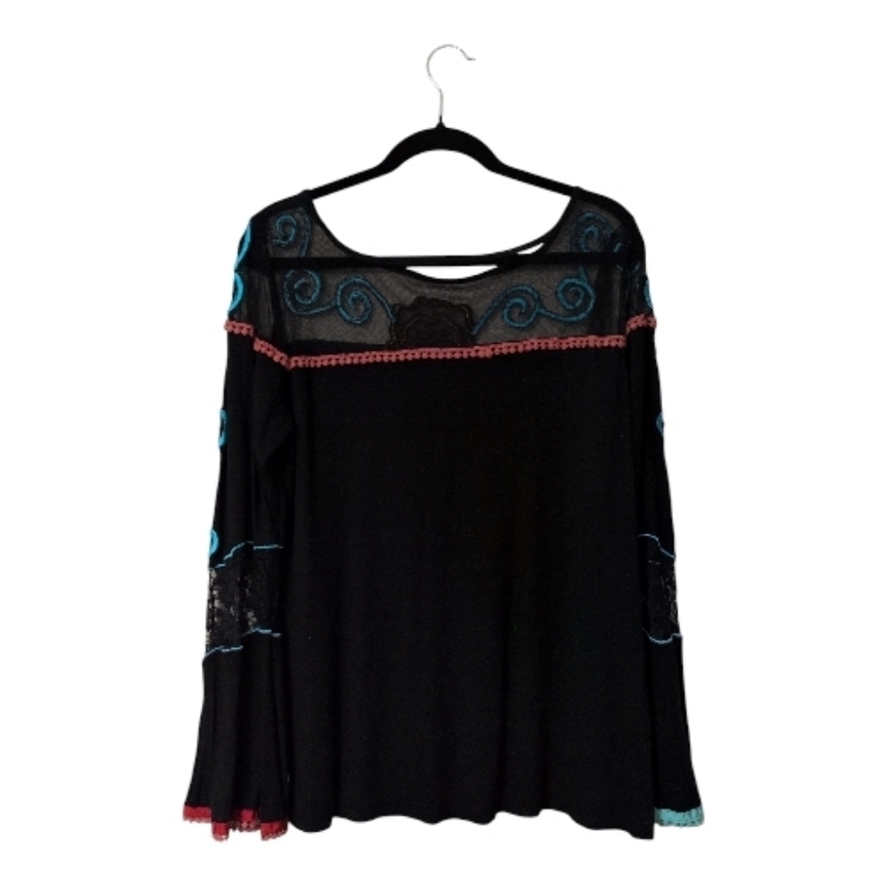 Vintage Collection Embroidered Black Top with Colorful Floral/Butterfly Accents - Picture 2 of 7